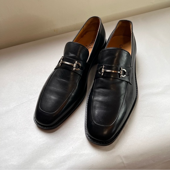 Cole Haan Black Leather Slip-Ons with Metallic Accent - Picture 1 of 11